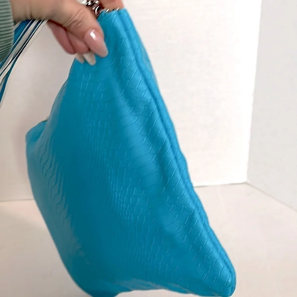 Vibrant Blue Rodan + Fields snake print Cosmetic Bag with Decorative Tassel